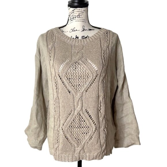 Luisa Spagnoli Tops - Luisa Spagnoli Womens Beige Cable Knit Sweater Cotton Linen Size M